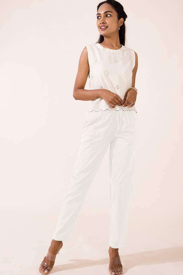 Solid-Cotton-Tapered-Fit-Women-s-Pants