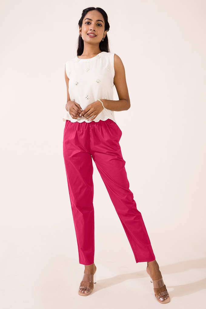 Solid-Cotton-Tapered-Fit-Women-s-Pants