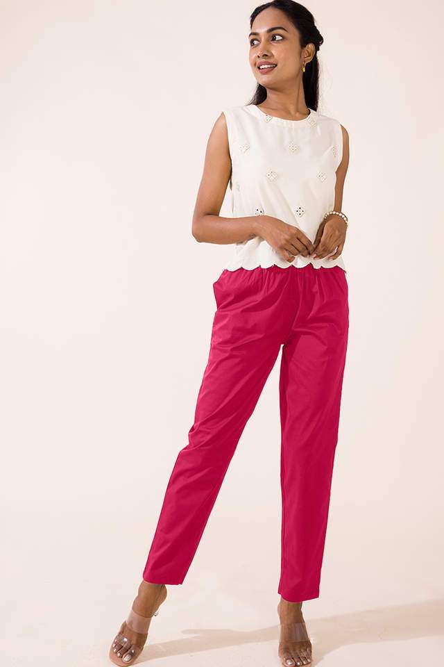 Solid-Cotton-Tapered-Fit-Women-s-Pants