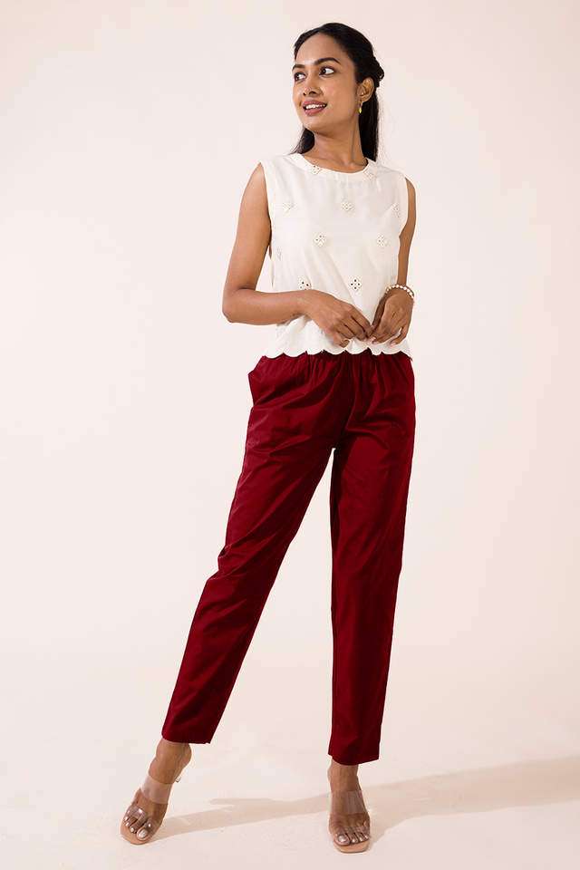 Solid-Cotton-Tapered-Fit-Women-s-Pants