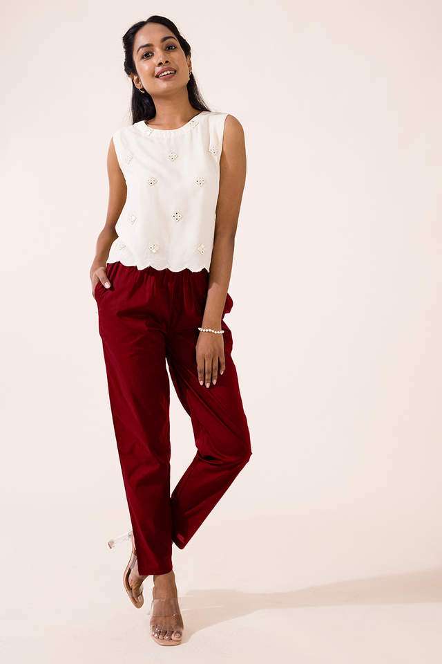 Solid-Cotton-Tapered-Fit-Women-s-Pants