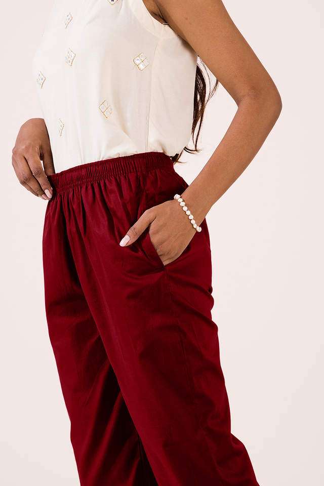 Solid-Cotton-Tapered-Fit-Women-s-Pants