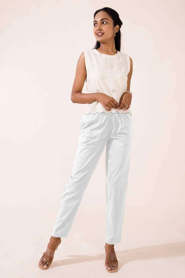 Solid-Cotton-Tapered-Fit-Women-s-Pants