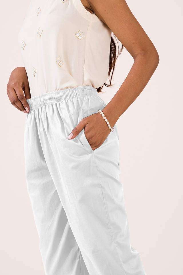 Solid-Cotton-Tapered-Fit-Women-s-Pants