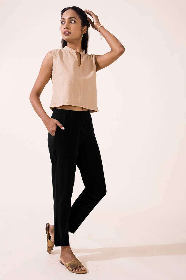 Solid-Cotton-Regular-Fit-Women-s-Pants