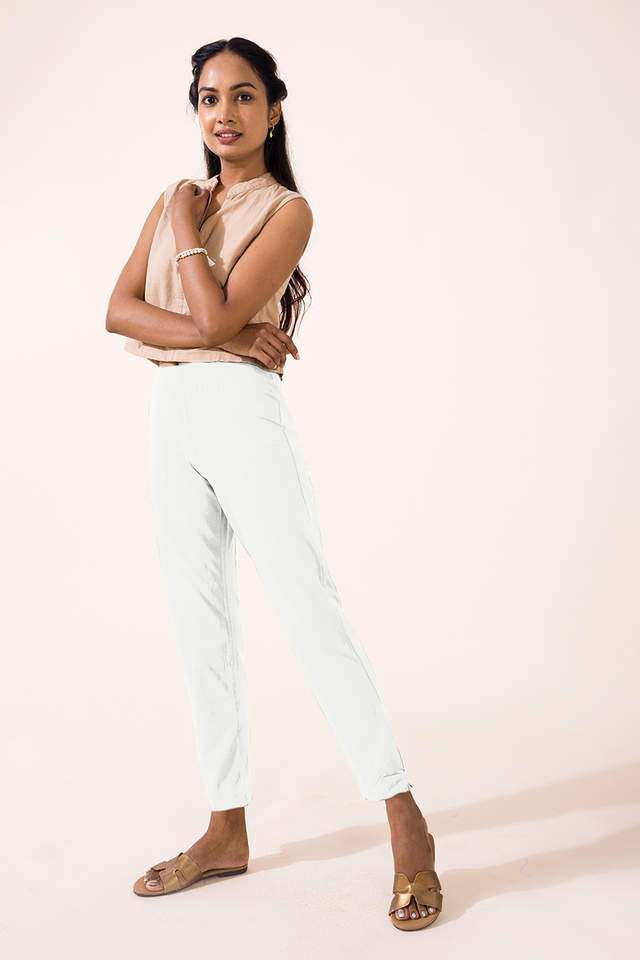 Solid-Cotton-Regular-Fit-Women-s-Pants