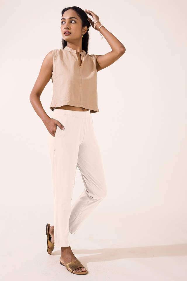 Solid-Cotton-Regular-Fit-Women-s-Pants