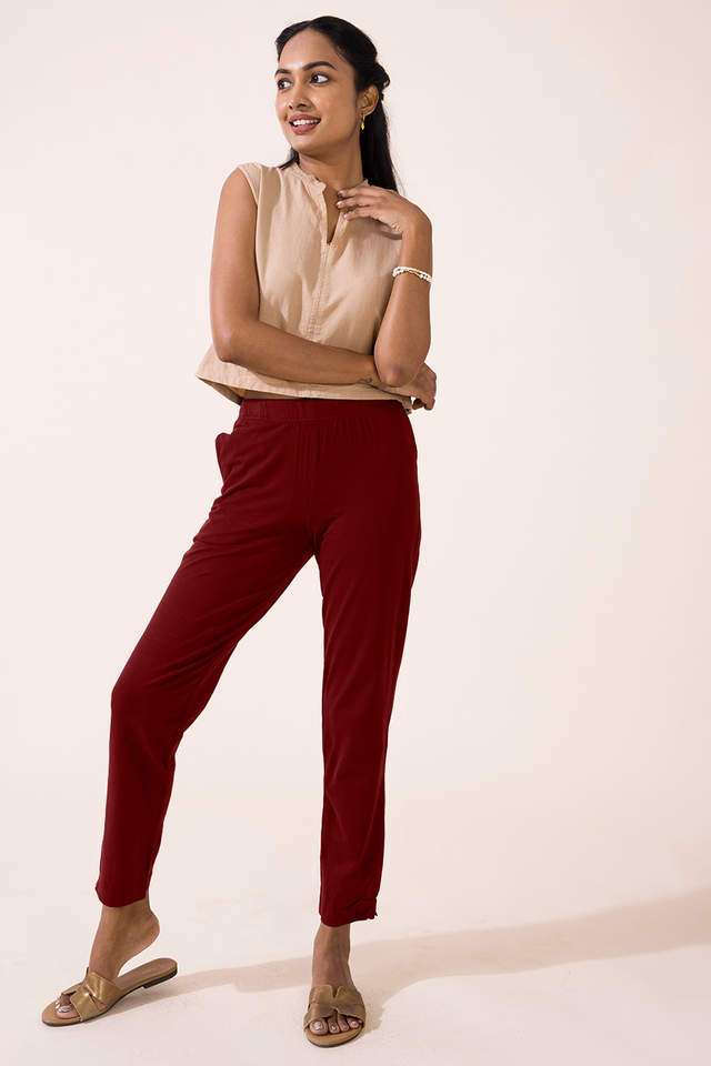 Solid-Cotton-Regular-Fit-Women-s-Pants