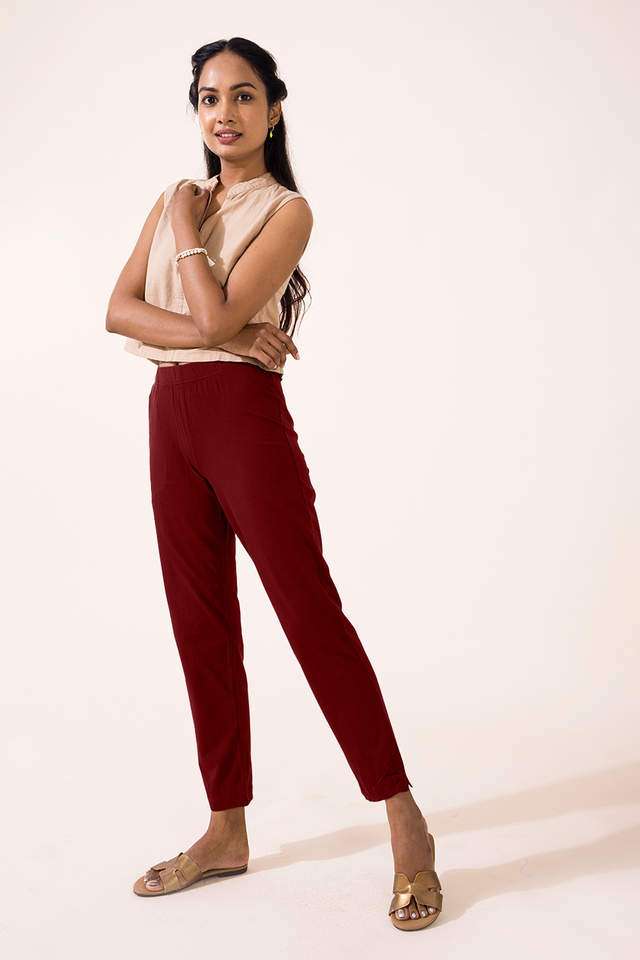 Solid-Cotton-Regular-Fit-Women-s-Pants