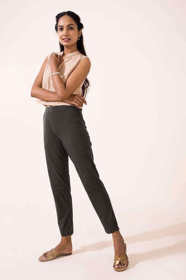 Solid-Cotton-Regular-Fit-Women-s-Pants