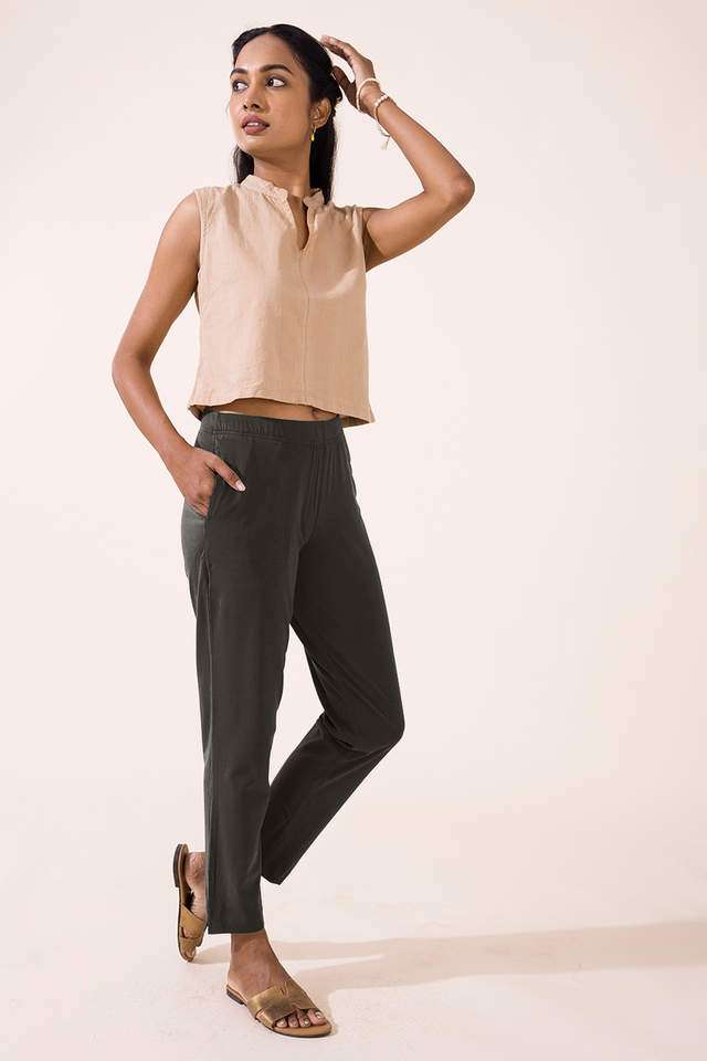 Solid-Cotton-Regular-Fit-Women-s-Pants