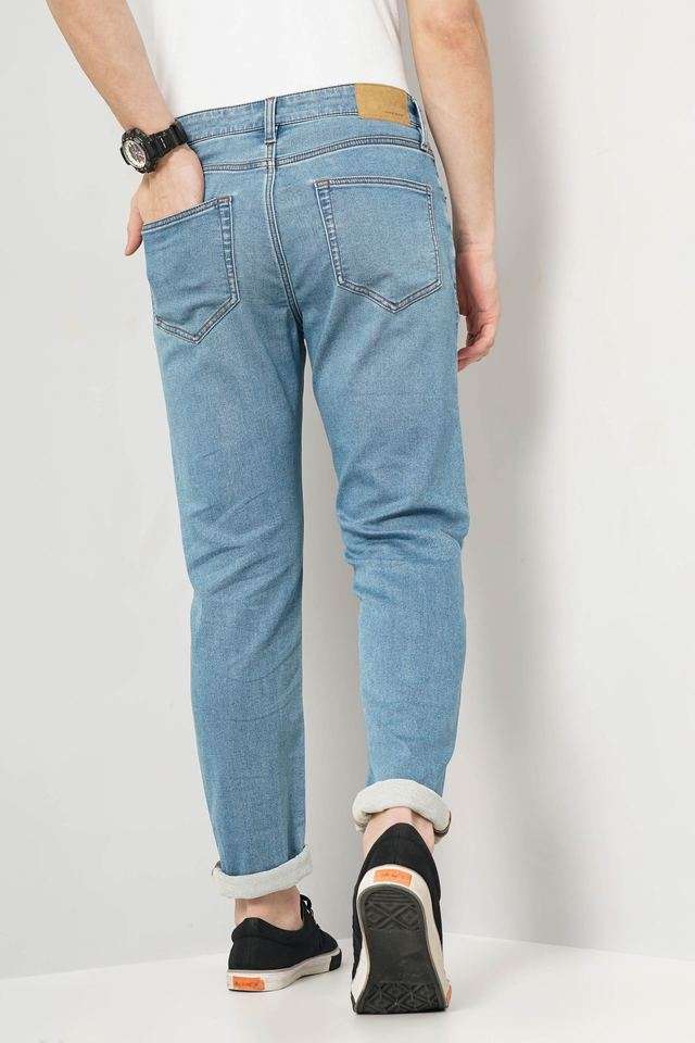 Light-Wash-Cotton-Polyester-Fleece-Slim-Fit-Men-s-Jeans