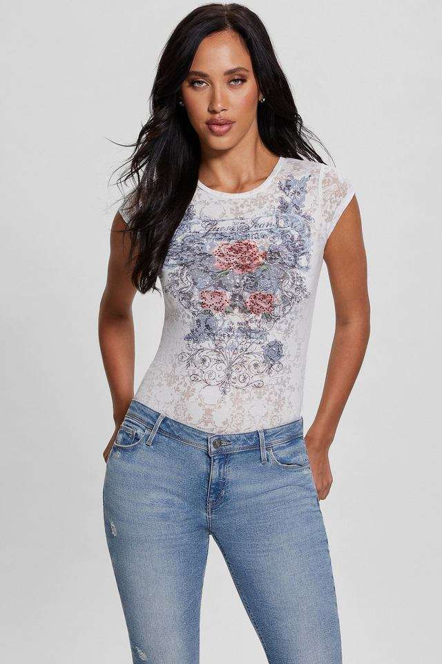 Floral-Cotton-Blend-Round-Neck-Women-s-T-Shirt