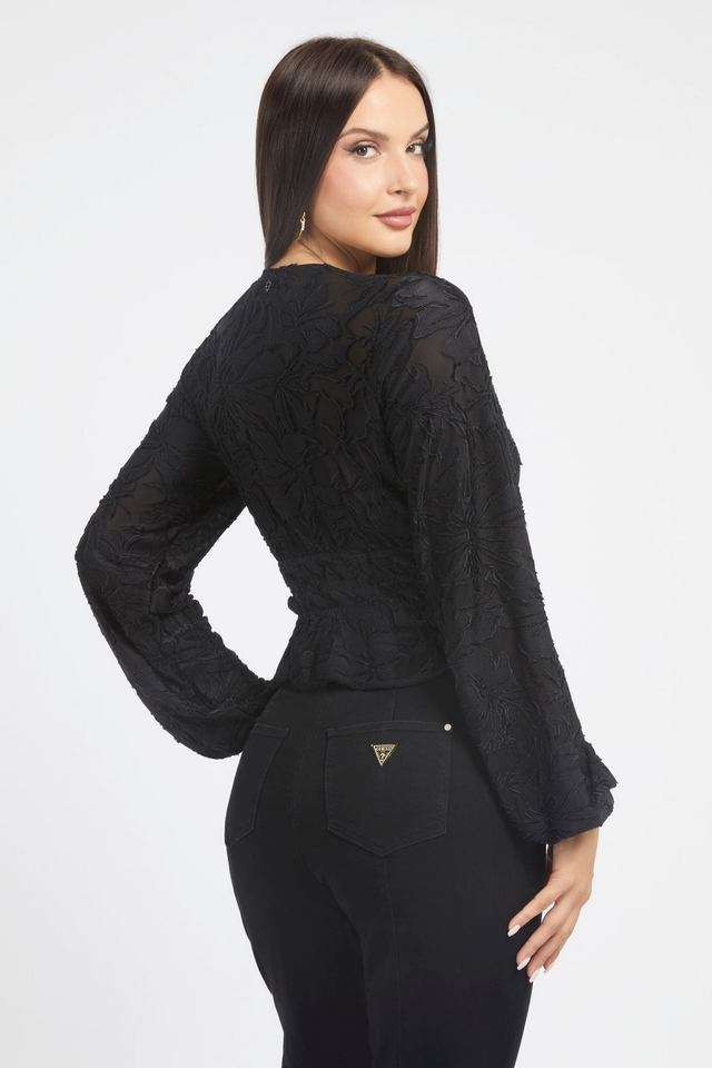 Textured-Blended-Fabric-V-Neck-Women-s-Top