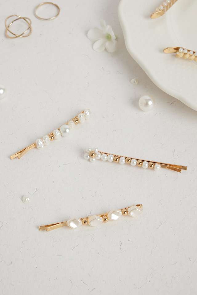 Hair-Clip---Pack-of-3 -White-&-Gold