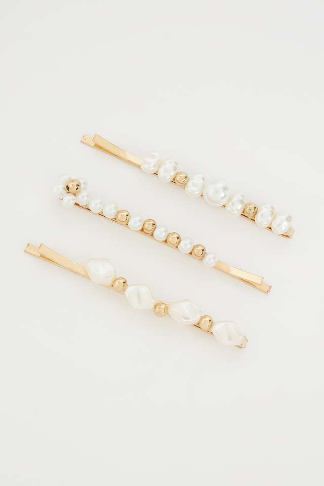 Hair-Clip---Pack-of-3 -White-&-Gold