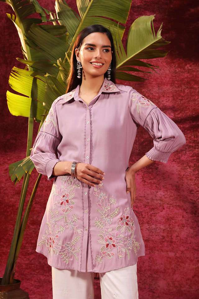 Buy Lakshita Lavender Embroidered Viscose Straight Fit Women's