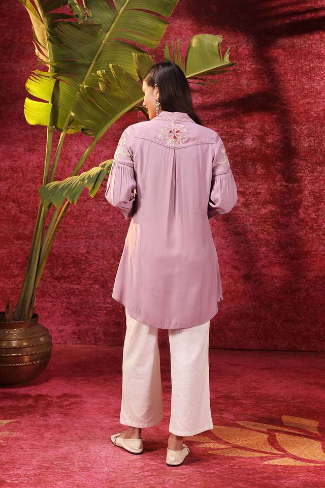 Buy Lakshita Lavender Embroidered Viscose Straight Fit Women's