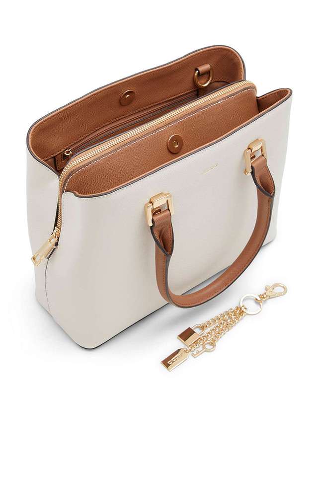 Buy ALDO Bone White Synthetic Zipper Closure Women's Satchel