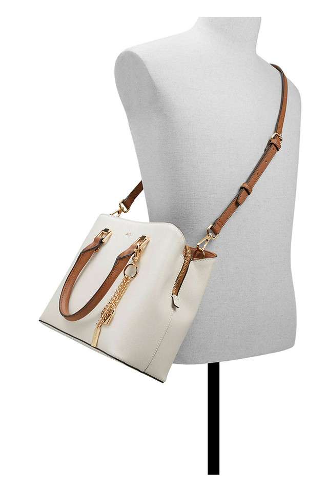 Buy ALDO Bone White Synthetic Zipper Closure Women's Satchel