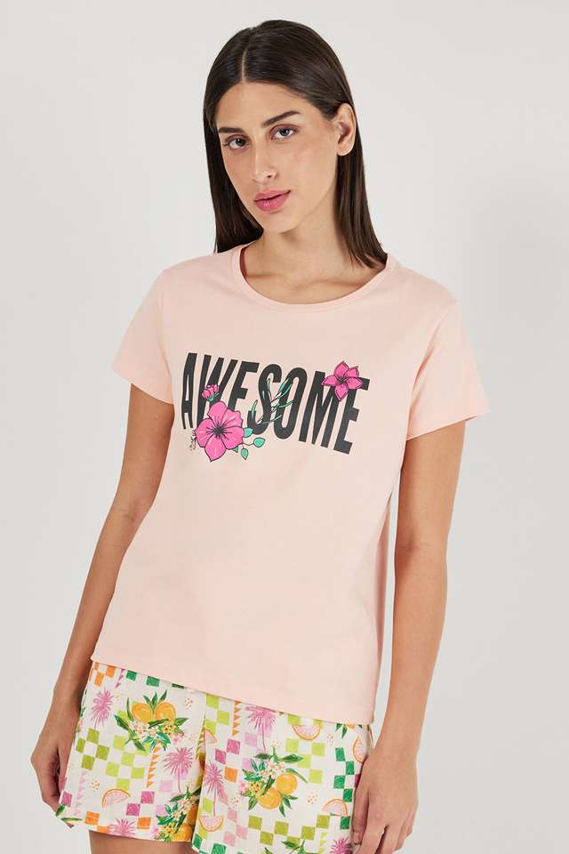 Printed-Round-Neck-Cotton-Women-s-Casual-Wear-Sleep-T-Shirt