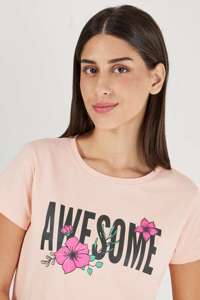 Printed-Round-Neck-Cotton-Women-s-Casual-Wear-Sleep-T-Shirt