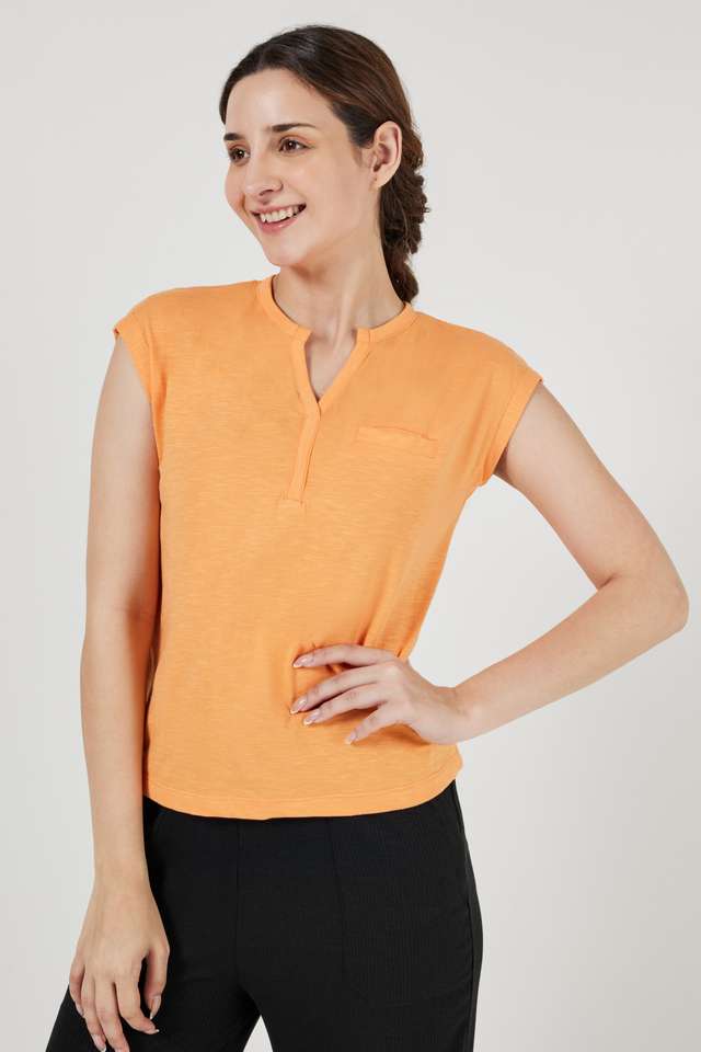 Solid-V-Neck-Cotton-Women-s-Casual-Wear-Sleep-T-Shirt