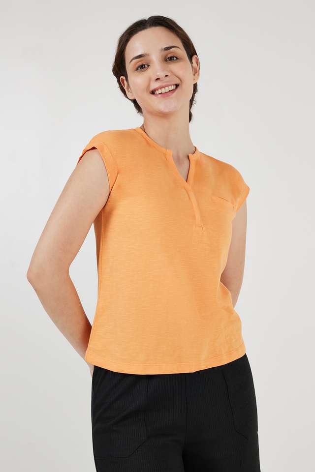 Solid-V-Neck-Cotton-Women-s-Casual-Wear-Sleep-T-Shirt