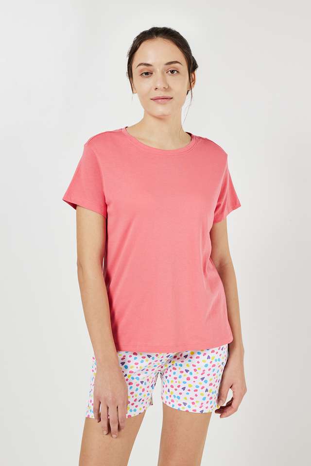 Solid-Round-Neck-Cotton-Women-s-Casual-Wear-Sleep-T-Shirt