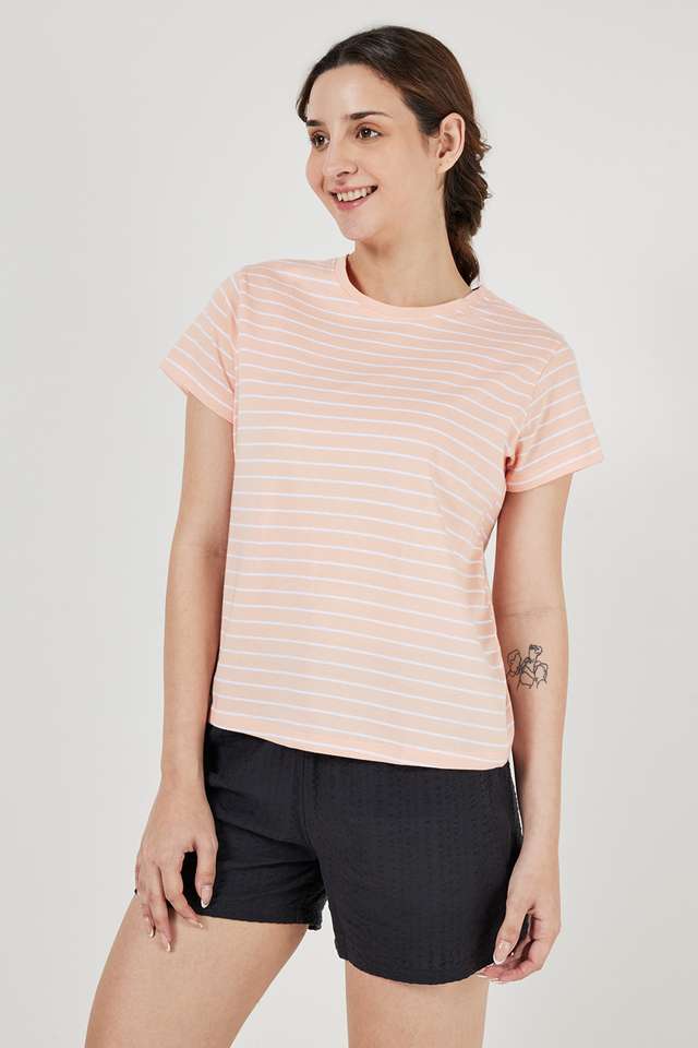 Stripes-Round-Neck-Cotton-Women-s-Casual-Wear-Sleep-T-Shirt