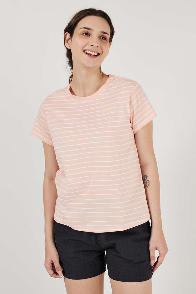 Stripes-Round-Neck-Cotton-Women-s-Casual-Wear-Sleep-T-Shirt