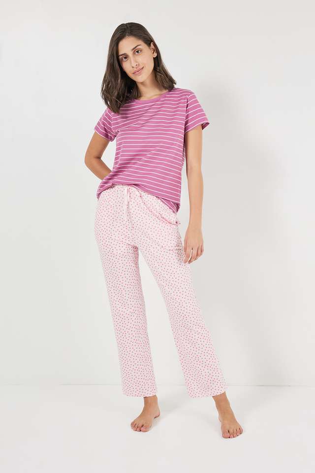 Stripes-Round-Neck-Cotton-Women-s-Casual-Wear-Sleep-T-Shirt