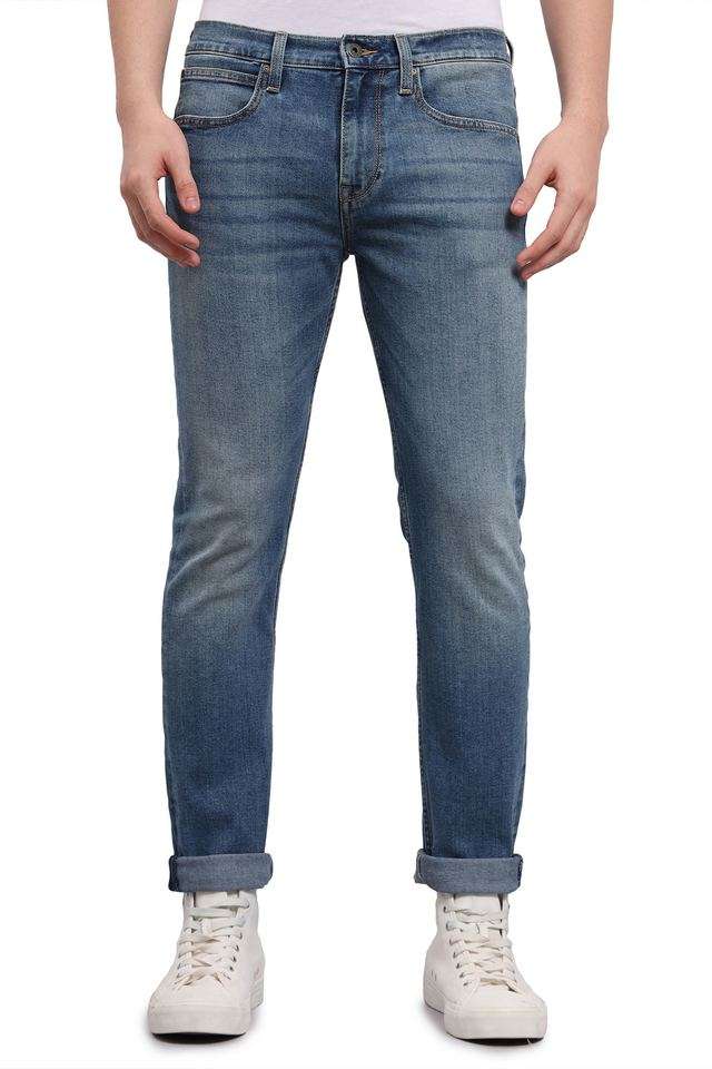 Light-Wash-Cotton-Polyester-Fleece-Slim-Fit-Men-s-Jeans