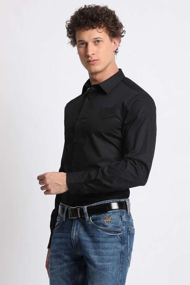 Buy BEVERLY HILLS POLO CLUB Black Solid Cotton Slim Fit Men's Casual Shirt  | Shoppers Stop
