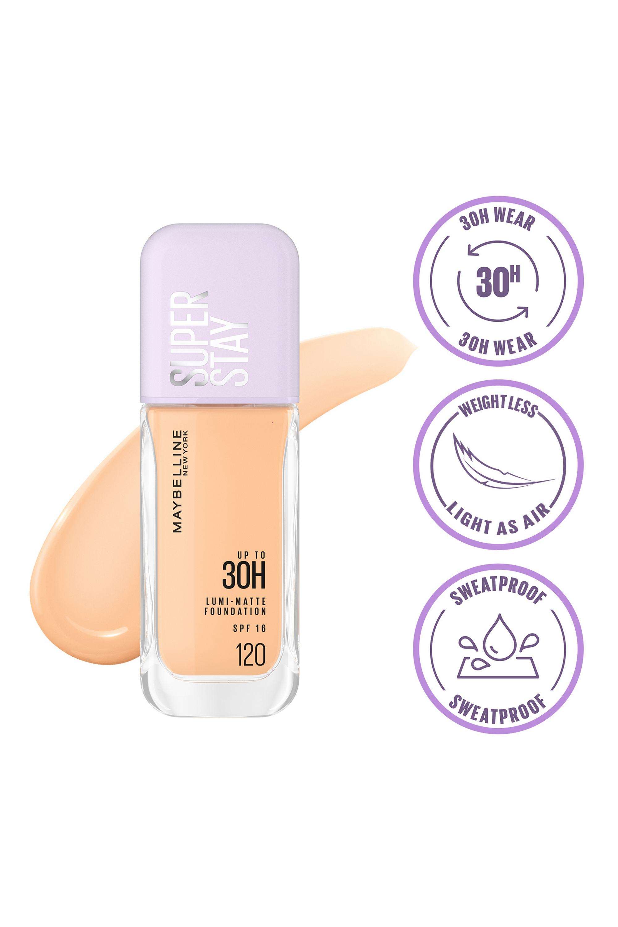 Super-Stay-Lumi-Matte-Sweatproof-Liquid-Foundation -30Hrs-Longwear-Yet-Light-As-Air -Transferproof-with-SPF16---Shade-120 -35-gm