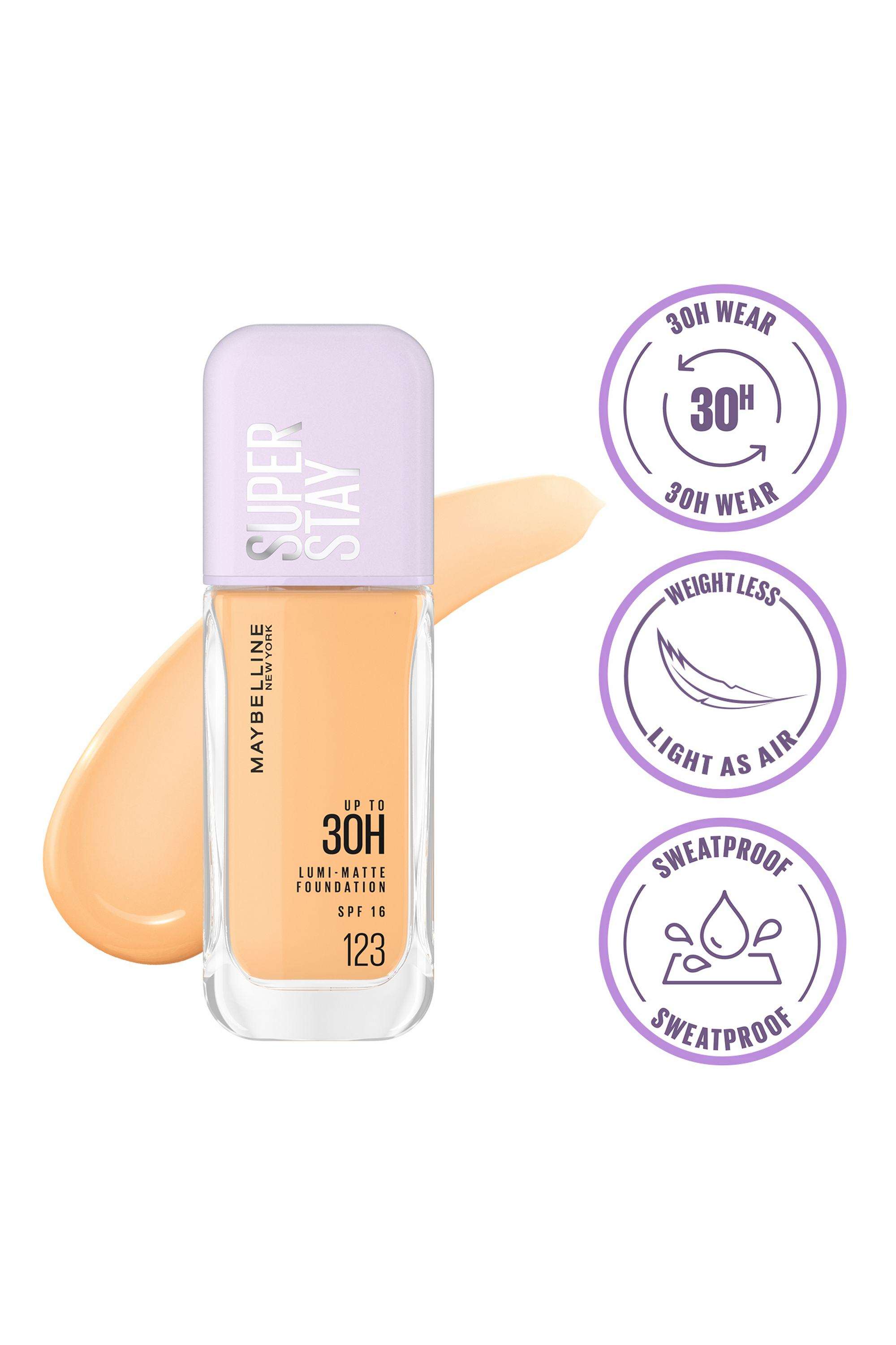 Super-Stay-Lumi-Matte-Sweatproof-Liquid-Foundation -30Hrs-Longwear-Yet-Light-As-Air -Transferproof-with-SPF16---Shade-123 -35-gm