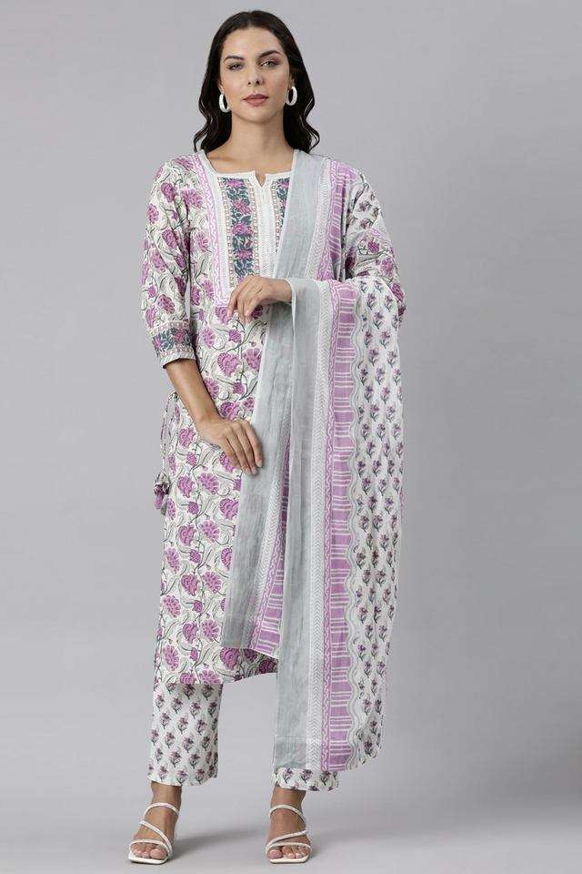 Floral-Calf-Length-Cotton-Woven-Women-s-Kurta-Set