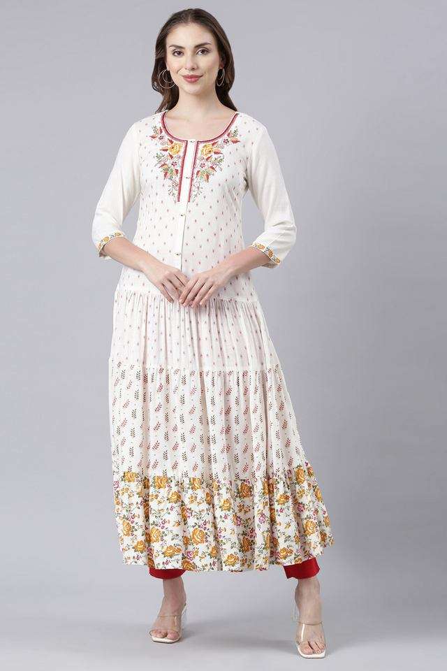Embroidered-Round-Neck-Rayon-Women-s-Full-Length-Dress