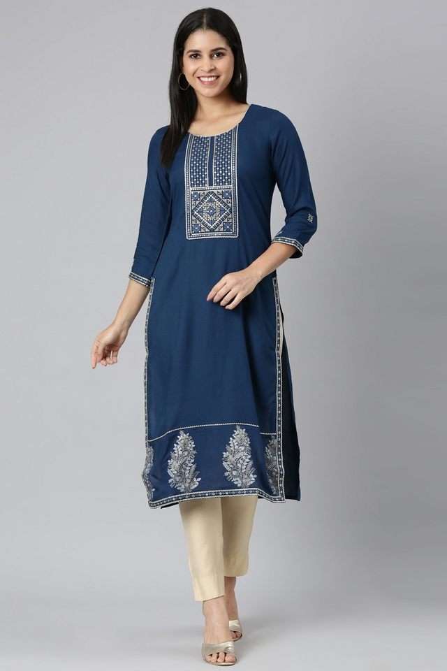 Embellished-Rayon-Straight-Fit-Women-s-Kurta