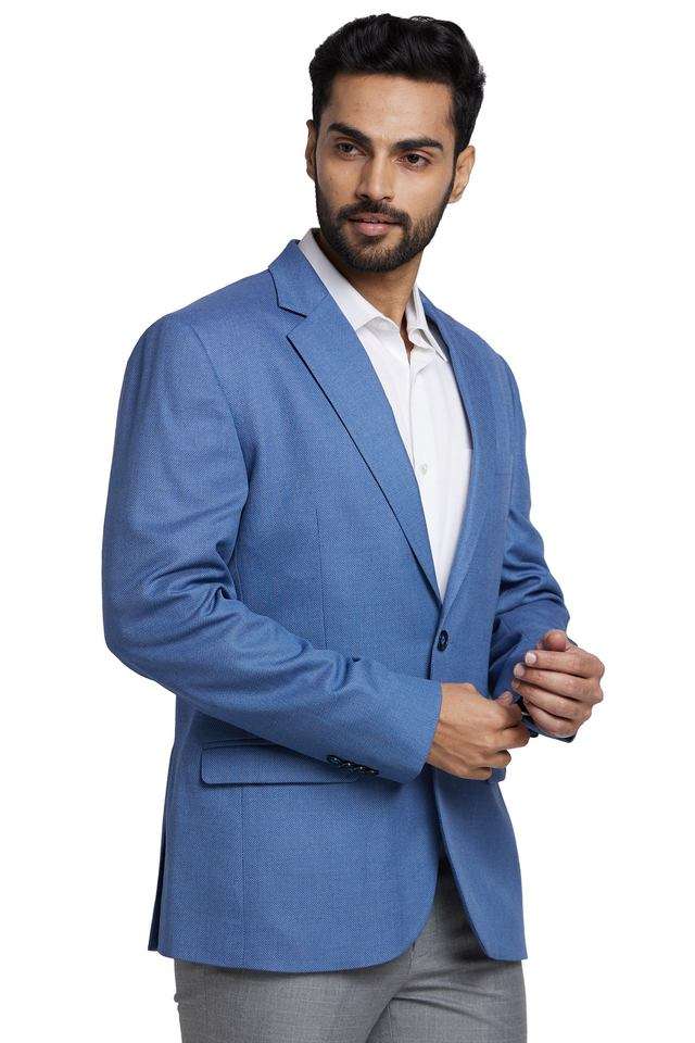 Buy Park Avenue blue Structured Cotton Regular Fit Men's Formal