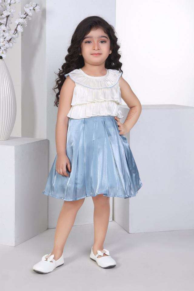 Buy Peppermint blue Color Block Polyester Round Neck Girls Party Wear Dress  | Shoppers Stop