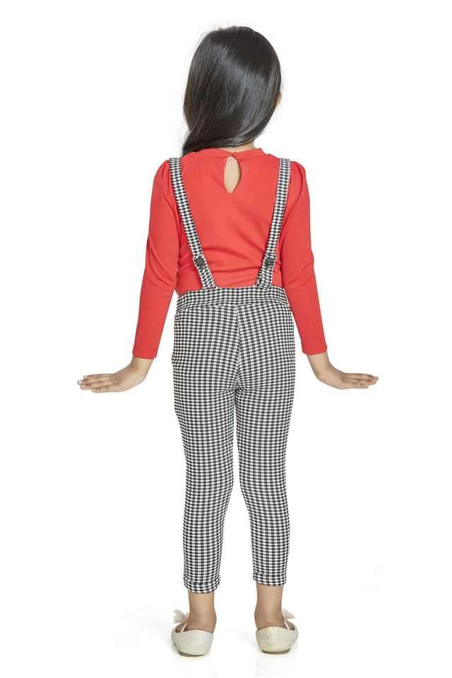Buy Peppermint red Checks Cotton Slim Fit Girls Jumpsuit with Top