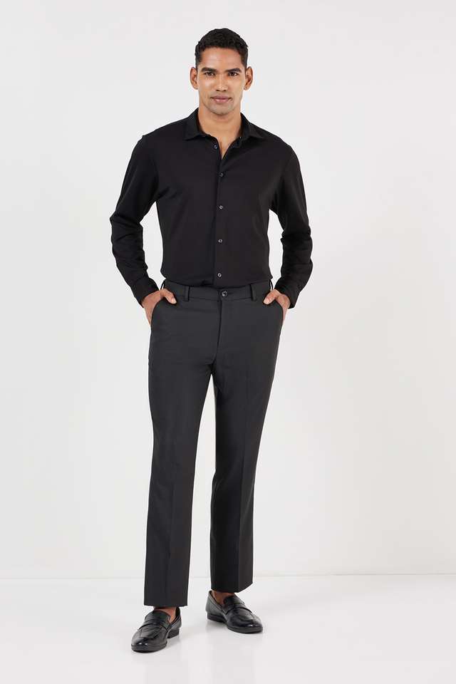 Buy Stop Black Solid Polyester Slim Fit Men's Formal Trousers