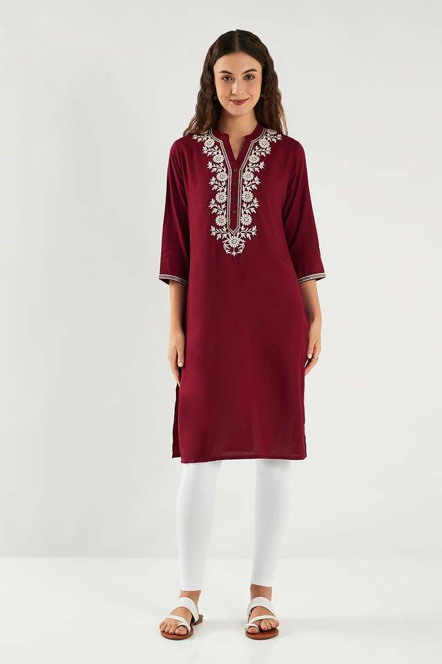 Embroidered-Rayon-Collared-Women-s-Casual-Wear-Kurta