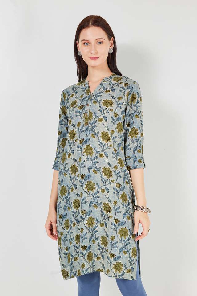 Buy Stop blue Printed Rayon Collared Women Casual Wear Kurta | Shoppers Stop