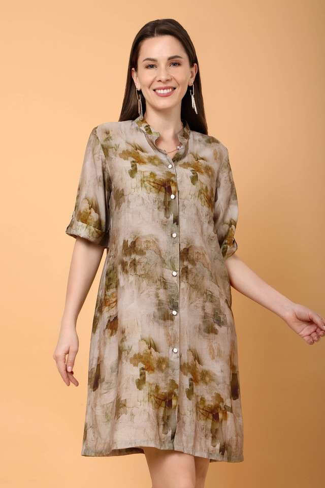 Buy Tamiska Multi Abstract Collared Blended Fabric Women's Knee Length Dress  | Shoppers Stop