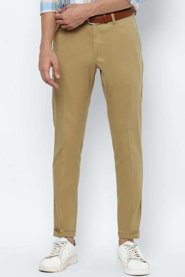 Solid-Cotton-Blend-Tapered-Fit-Men-s-Trousers