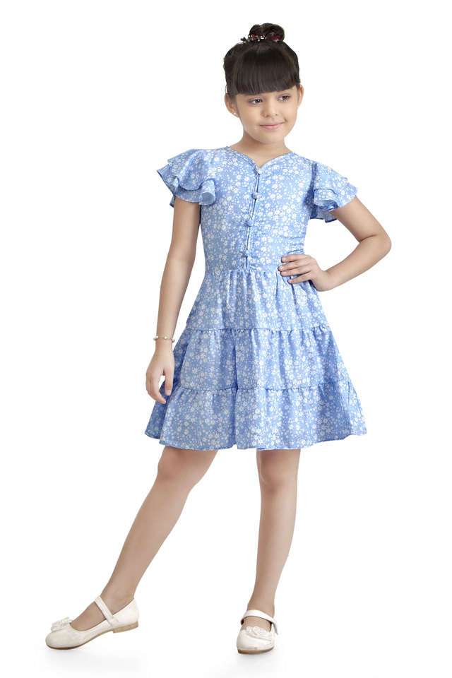 Printed-Polyester-V-Neck-Girls-Casual-Wear-Dress