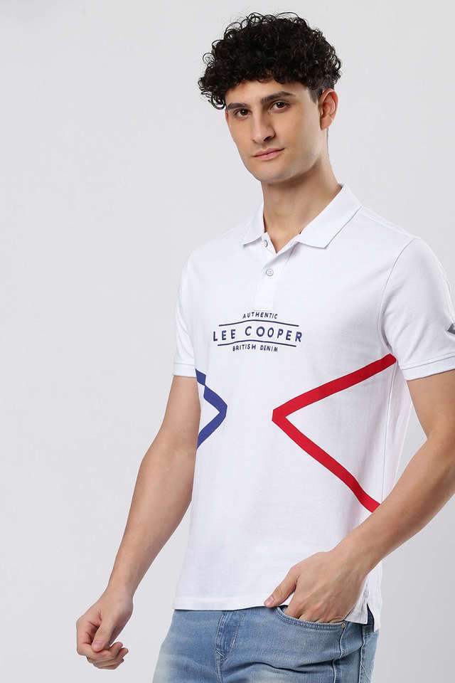 Buy Lee Cooper White Solid Cotton Blend Polo Men's T-Shirt