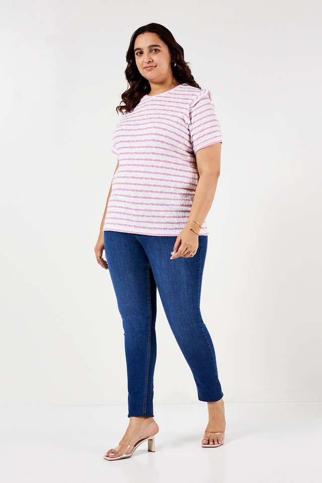 Plus-Size-Solid-Polyester-Round-Neck-Women-s-T-Shirt
